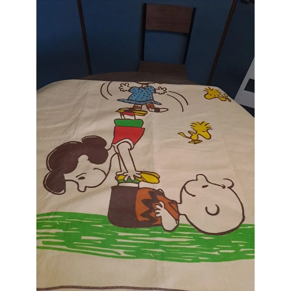 1965 Peanuts The Tag Along Bon Voyage Blanket Keep Fit 45x72 Excellent Condition